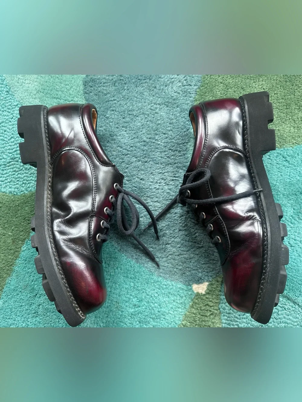 Fluevog VINTAGE EXCELLENT 7th Heaven burgundy rub-off lace-up shoe - men US 11.5